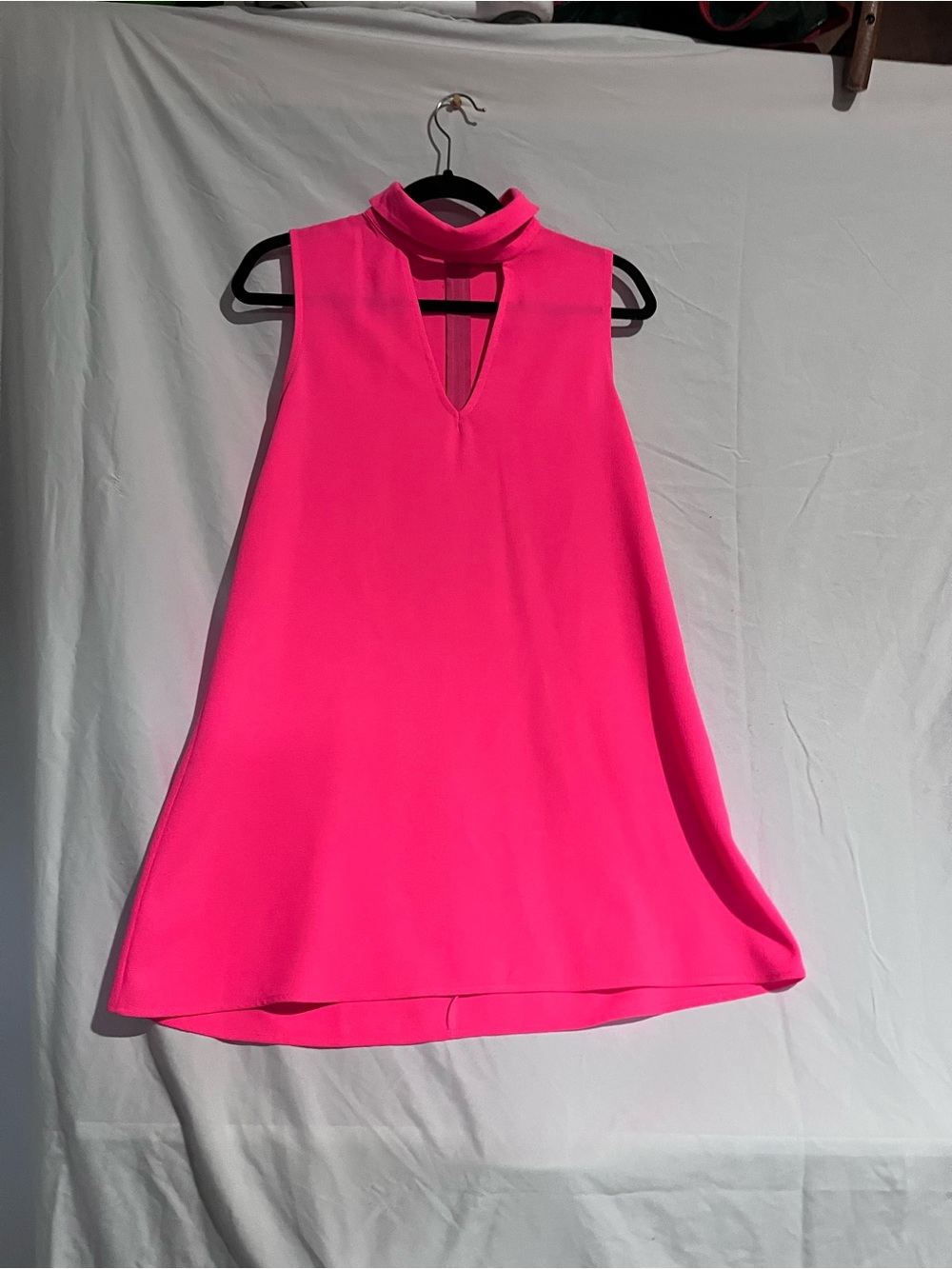 Karlie Hot Pink Sleeveless A-Line Dress with Mock Neck